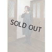 コクーンワンピース９号(着物リメイク、黄八丈、グリーンチェック、オリジナル、1点もの、絹、チェックワンピース、グリーンチェック、長袖ワンピース）