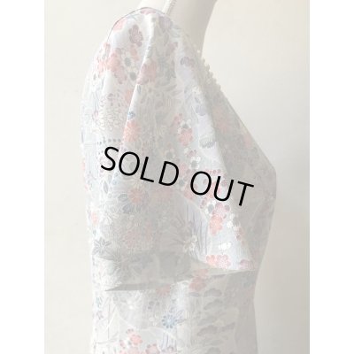 画像6: フレアースリーブワンピース 9号　(可憐、オリジナル、和柄、1点もの、着物リメイク、着物リメイクワンピース、フレアースリーブワンピース、半袖ワンピース、グレーワンピース、レトロ、モダンワンピース、フォーマルワンピース、パーティーワンピス）