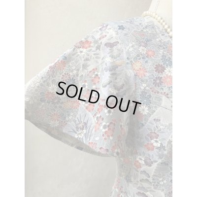 画像5: フレアースリーブワンピース 9号　(可憐、オリジナル、和柄、1点もの、着物リメイク、着物リメイクワンピース、フレアースリーブワンピース、半袖ワンピース、グレーワンピース、レトロ、モダンワンピース、フォーマルワンピース、パーティーワンピス）