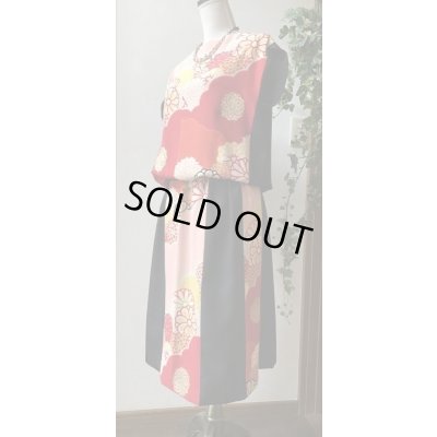 画像16: タンクトップ＆スカート9号（着物リメイク、和柄、オンリーワン、オリジナル、セットアップ、オレンジ色、黄緑色、着物セットアップ、着物スカート、着物タンクトップ）