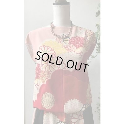 画像2: タンクトップ＆スカート9号（着物リメイク、和柄、オンリーワン、オリジナル、セットアップ、オレンジ色、黄緑色、着物セットアップ、着物スカート、着物タンクトップ）