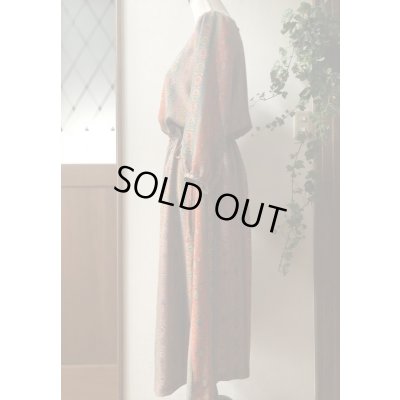 画像7: 長袖ワンピース 9号（オリエンタル更紗、オリジナル、和柄、アジアン、オリエンタル、エキゾチック、更紗、1点もの、着物リメイク、着物リメイクワンピース、ウエスト紐調節ワンピース、モダンワンピース、フォーマルワンピース、パーティーワンピース、ナチュラル、自由コーデ）