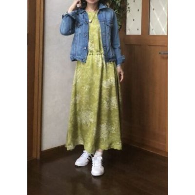 画像19: 長袖ワンピース 9号（オリジナル、和柄、1点もの、着物リメイク、着物リメイクワンピース、黄緑色、ウエスト紐調節ワンピース、モダンワンピース、フォーマルワンピース、パーティーワンピース、ナチュラル、自由コーデ）