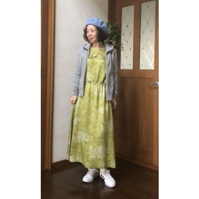 画像20: 長袖ワンピース 9号（オリジナル、和柄、1点もの、着物リメイク、着物リメイクワンピース、黄緑色、ウエスト紐調節ワンピース、モダンワンピース、フォーマルワンピース、パーティーワンピース、ナチュラル、自由コーデ）