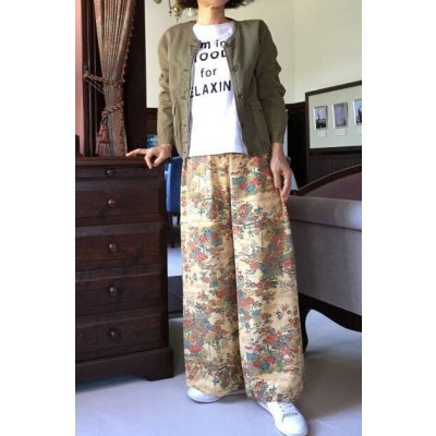 画像11: セットアップパンツスーツ（9〜11号）着物リメイク、着物リメイクセットアップ、オリジナル、和柄、ベージュ、1点もの、絹、パンツセットアップ