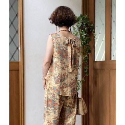 画像7: セットアップパンツスーツ（9〜11号）着物リメイク、着物リメイクセットアップ、オリジナル、和柄、ベージュ、1点もの、絹、パンツセットアップ