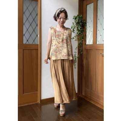 画像10: セットアップパンツスーツ（9〜11号）着物リメイク、着物リメイクセットアップ、オリジナル、和柄、ベージュ、1点もの、絹、パンツセットアップ