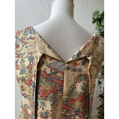 画像14: セットアップパンツスーツ（9〜11号）着物リメイク、着物リメイクセットアップ、オリジナル、和柄、ベージュ、1点もの、絹、パンツセットアップ