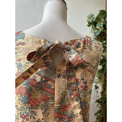 画像15: セットアップパンツスーツ（9〜11号）着物リメイク、着物リメイクセットアップ、オリジナル、和柄、ベージュ、1点もの、絹、パンツセットアップ