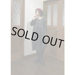 画像: コクーンワンピース９号(着物リメイク、黄八丈、グリーンチェック、オリジナル、1点もの、絹、チェックワンピース、グリーンチェック、長袖ワンピース）