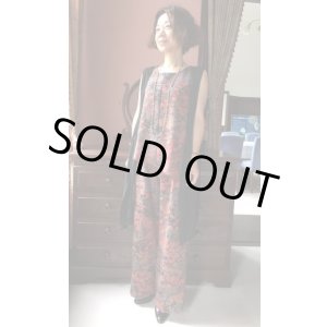 画像: セットアップパンツ9~11号サイズ（着物リメイク、和柄、オリジナル、1点もの、着物セットアップパンツ、モダン、レトロ、クラシカル、フォーマル、黒と赤）