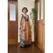 画像1: カシュクール風ハイウエストドレス 9〜11号（からし色、オリジナル、和柄、1点もの、着物リメイク、着物リメイクドレス、フォーマルドレス、ノースリーブドレス、モダン、パーティードレス、振袖リメイク） (1)