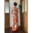 画像12: カシュクール風ハイウエストドレス 9号（赤白、オリジナル、和柄、1点もの、着物リメイク、着物リメイクドレス、フォーマルドレス、ノースリーブドレス、モダン、パーティードレス、振袖リメイク） (12)