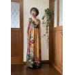 画像2: カシュクール風ハイウエストドレス 9〜11号（からし色、オリジナル、和柄、1点もの、着物リメイク、着物リメイクドレス、フォーマルドレス、ノースリーブドレス、モダン、パーティードレス、振袖リメイク） (2)