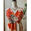画像2: カシュクール風ハイウエストドレス 9号（赤白、オリジナル、和柄、1点もの、着物リメイク、着物リメイクドレス、フォーマルドレス、ノースリーブドレス、モダン、パーティードレス、振袖リメイク） (2)
